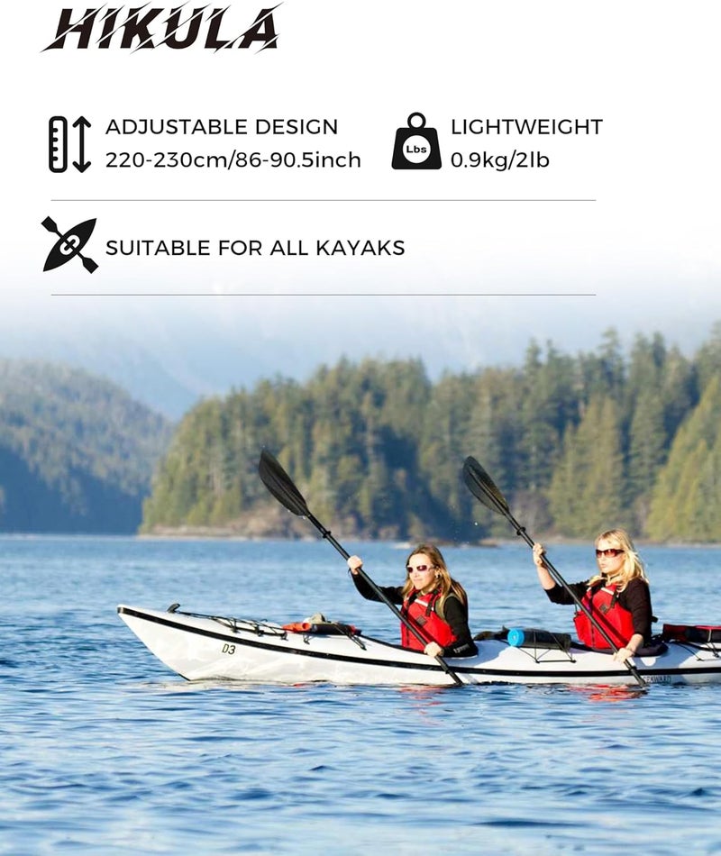 HIKULA Adjustable Carbon Fiber Shaft Kayak Paddle, Kayaking Oars with Reinforced Nylon Blade for Adults, 4 Piece, 86in/220cm to 90in/230cm - Image 4